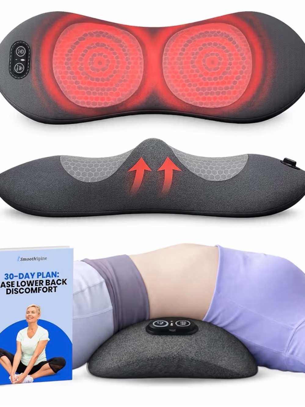 Black Heated Shiatsu Back Massager Cushion